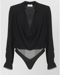 Elisabetta Franchi - Draped Front Collared Viscose Bodysuit - Lyst