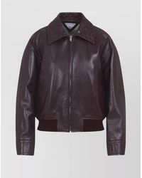 Bottega Veneta - Leather Jacket Featuring Intrecciato Collar - Lyst