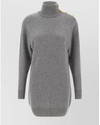 Balmain - Cashmere Wool Ribbed Batwing Turtleneck Short Dress - Lyst
