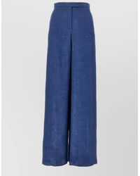 Emporio Armani - High Waist Linen Wide Leg Pleated Trousers - Lyst
