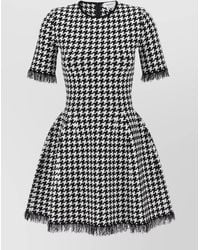 McQueen - Short Sleeve Dress Houndstooth Fringe Detail - Lyst