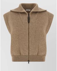 Brunello Cucinelli - Cashmere High-Neck Zip Short-Sleeve Cardigan - Lyst