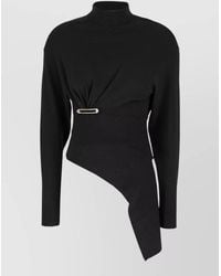 Lanvin - Wool Blend Sweater Asymmetric Design Mock Neck - Lyst