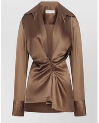 Dries Van Noten - Satin Shirt Ruched Long Sleeves Collar - Lyst