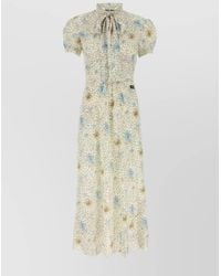 Miu Miu - Silk Dress With Floral Print And Tie Waist - Lyst