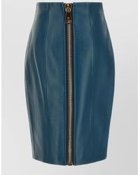 Balmain - Leather High-Rise Paneled Knee-Length Fitted Skirt - Lyst