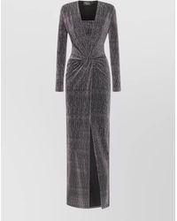 SIMONA CORSELLINI - Dress Front Slit Long Sleeves Metallic Ruched Square Neckline - Lyst