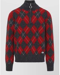 Ami Paris - Wool Argyle Half Zip Sweater - Lyst