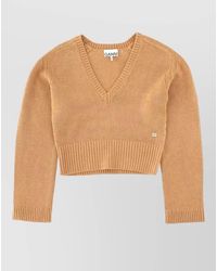 Ganni - Wool Jersey Cropped Top Long Sleeves V Neckline - Lyst