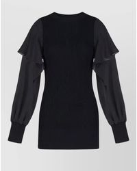 Sacai - Knit Sweater Crew Neck Ruffle Detail - Lyst