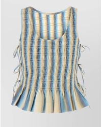 Ganni - Striped Sleeveless Top Featuring Side Ties - Lyst