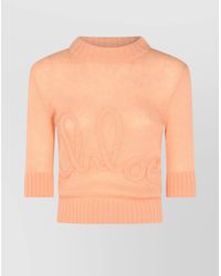Chloé - Alpaca Wool Silk Logo Knit Elbow-Sleeve Jumper - Lyst