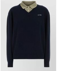 Miu Miu - Wool Blend Polo Shirt Contrast Collar - Lyst