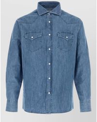 Brunello Cucinelli - Denim Shirt Button Collar Chest Pockets - Lyst