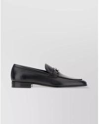 Ferragamo - Leather Sole Metal Hardware Round Toe Loafers - Lyst