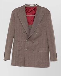 Brunello Cucinelli - Linen Virgin Wool Double Breasted Coat - Lyst