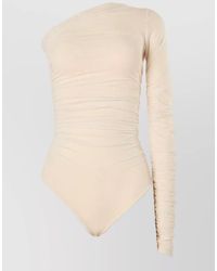 Wolford - Sheer Draped One-Shoulder Long-Sleeve Bodysuit - Lyst