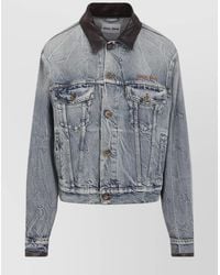 Miu Miu - Denim Jacket With Lamb Leather Collar - Lyst