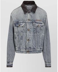 Miu Miu - Denim Jacket With Lamb Leather Collar - Lyst