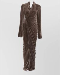 Rick Owens - Silk Blend Draped Wrap V-Neck Long-Sleeve Maxi Dress - Lyst