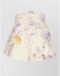 Zimmermann - High Waist A Line Floral Belted Shorts - Lyst