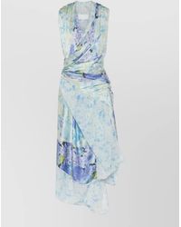 Maison Margiela - Silk Sleeveless Draped Floral-Print Midi Dress - Lyst