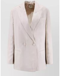 Alysi - Double Breasted Lyocell Linen Blazer Jacket - Lyst