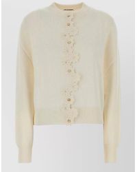 Jil Sander - Stretch Viscose Cardigan Floral Applique Knit - Lyst