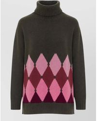 Ballantyne - Cashmere Ribbed Turtleneck Argyle Sweater - Lyst