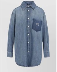 Miu Miu - Denim Shirt With Chest Pocket And Round Hem - Lyst