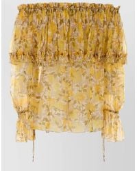 Chloé - Silk Printed Off-The-Shoulder Puff-Sleeve Blouse - Lyst