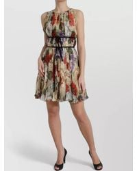 Dolce & Gabbana - Silk Floral-Print Sleeveless Knee-Length Dress - Lyst