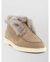 Santoni - Leather Fur-Trim Slip-On Ankle Boots - Lyst