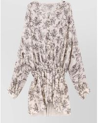 Golden Goose - Floral-Print Cotton V-Neck Long-Sleeve Mini Dress - Lyst