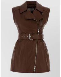 Sportmax - Leather Favella Belted Vest Collared Pockets - Lyst