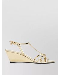 Prada - Metallic Wedge Heel Open Toe Strappy Sandals - Lyst