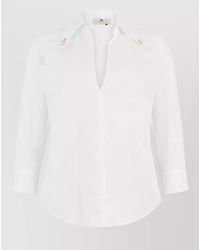 Elisabetta Franchi - Cotton V-Neck Long-Sleeve Shirt - Lyst