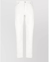 Brunello Cucinelli - Straight Trousers With Belt Loops And Embroidered Detail - Lyst