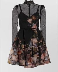 Zimmermann - Silk Linen Embellished Floral-Print High-Neck Long-Sleeve Mini Dress - Lyst