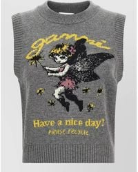 Ganni - Graphic Intarsia Knitted Top - Lyst