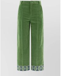 Valentino - Velvet Trousers With Belt Loops And Embroidered Hem - Lyst