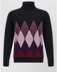 Ballantyne - Cashmere Ribbed Turtleneck Diamond-Intarsia Jumper - Lyst