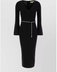 Michael Kors - Wool Blend Midi Dress Chain Belt - Lyst