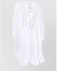 Patou - Cotton Tie-Neck Peplum Knee-Length Dress - Lyst