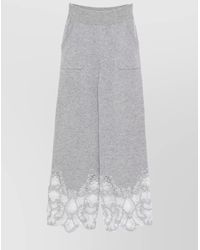 Ermanno Scervino - Wide Leg Cashmere Trousers With Lace Trim - Lyst