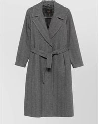 Paltò - Paola Wool Coat Long Belted Notch Lapel - Lyst