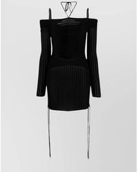 ANDREADAMO - Ribbed Knit Cutout Halterneck Long-Sleeve Mini Dress - Lyst