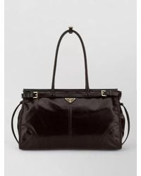 Prada - Leather Shoulder Bag Buckle Accents Top Handles - Lyst