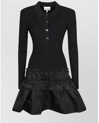 Ganni - Ribbed Knit Polo Mini Dress - Lyst