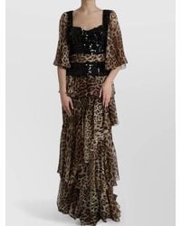 Dolce & Gabbana - Silk Leopard-Print Sequined Tiered Maxi Dress - Lyst